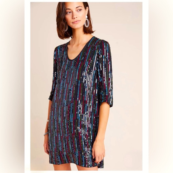 Anthro Velvet Graham & Spencer Black Sequin Tunic Dress NWOT - Picture 1 of 11